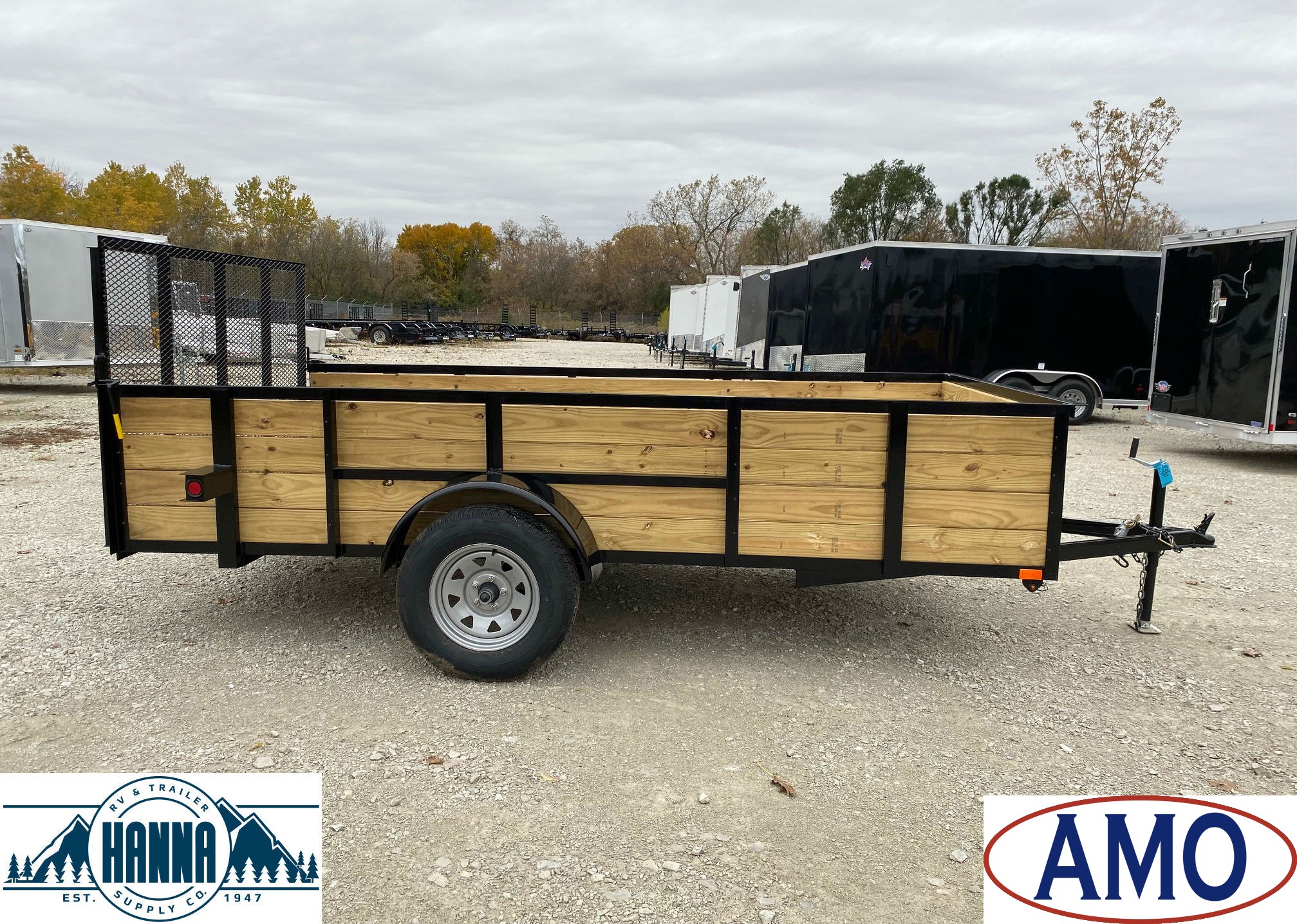 AMO 76in X 12ft Steel Utility Trailer with Ramp Gate & 12in High Rails